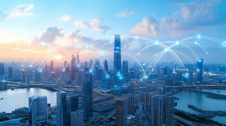 Futuristic View Shows Connected Smart City Infrastructure Development Worldwide